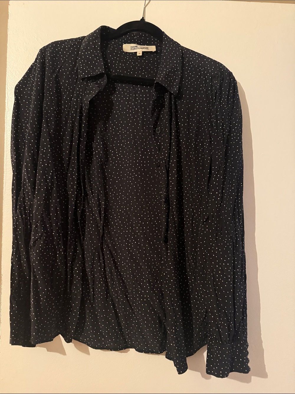 Diane Von Furstenberg Black Button-Down Shirt with White Dots